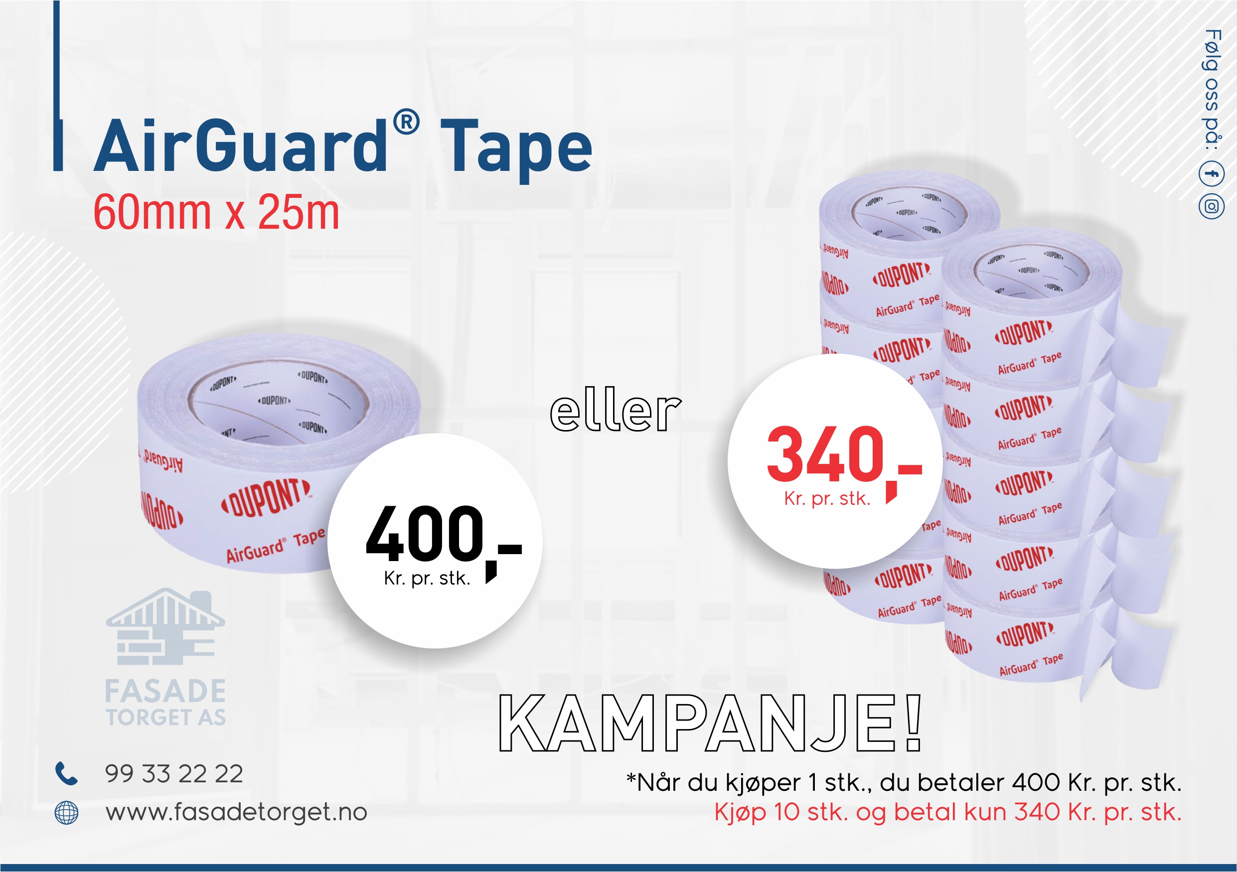 DuPont AirGuard Tape - 60mm x 25m 10stk 3400kr
