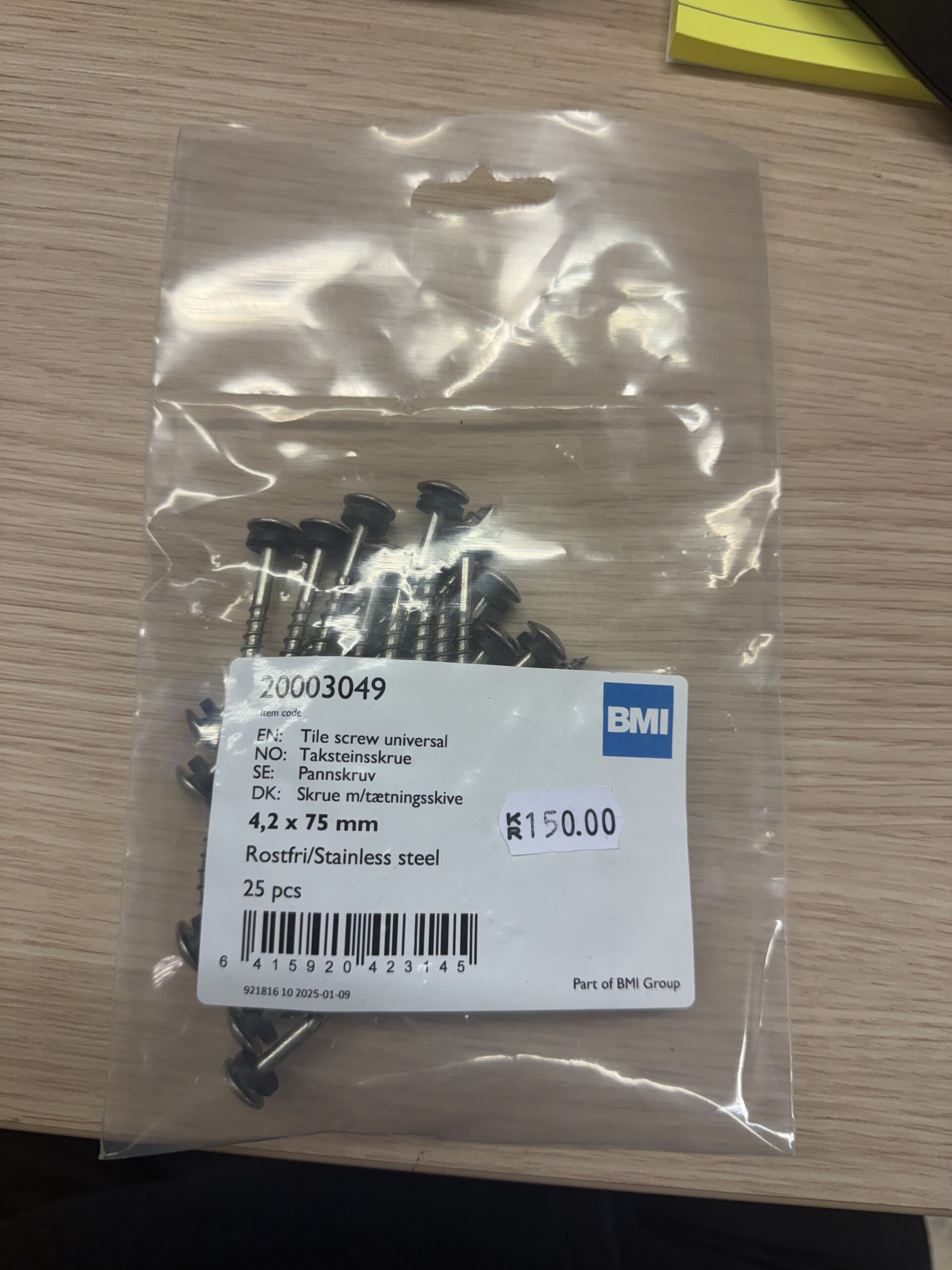 BMI Møneskrue 4,2x75mm ROSTFRI 25PCS 150KR