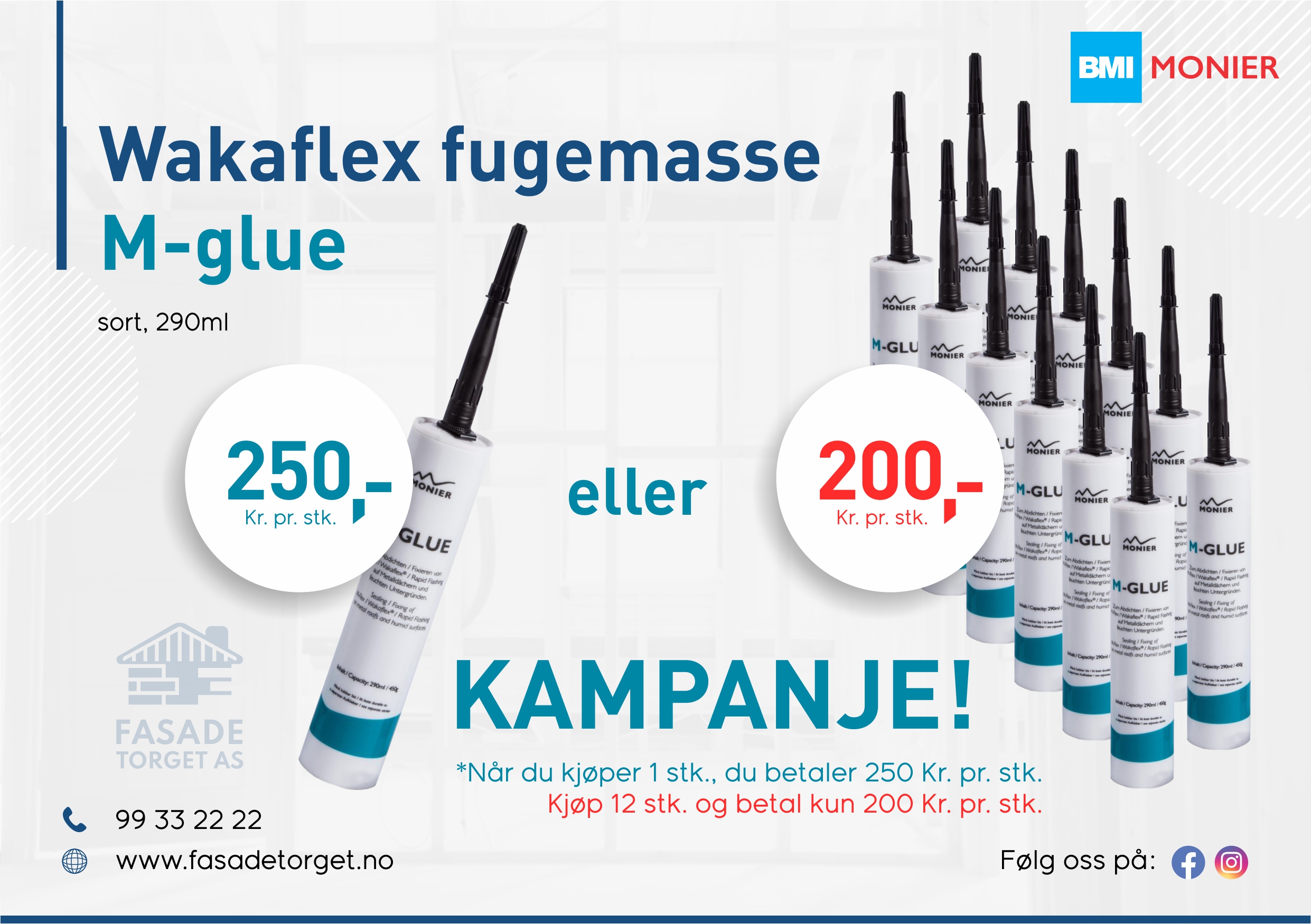Monier Wakaflex fugemasse M-glue sort 290ml 12stk