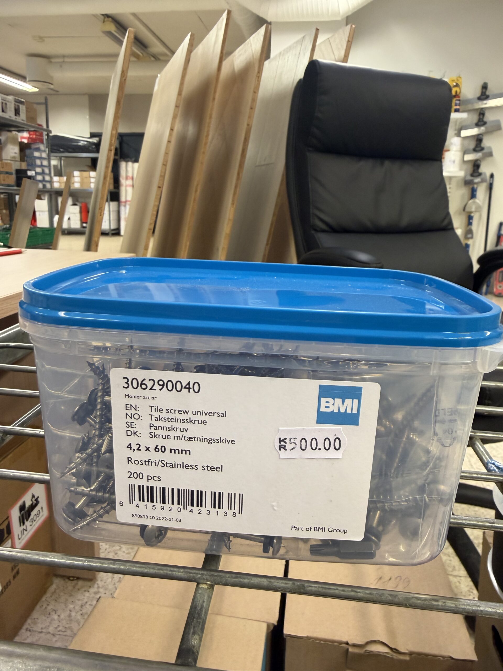 BMI Møneskrue 4,2x60mm ROSTFRI 200PCS 500KR