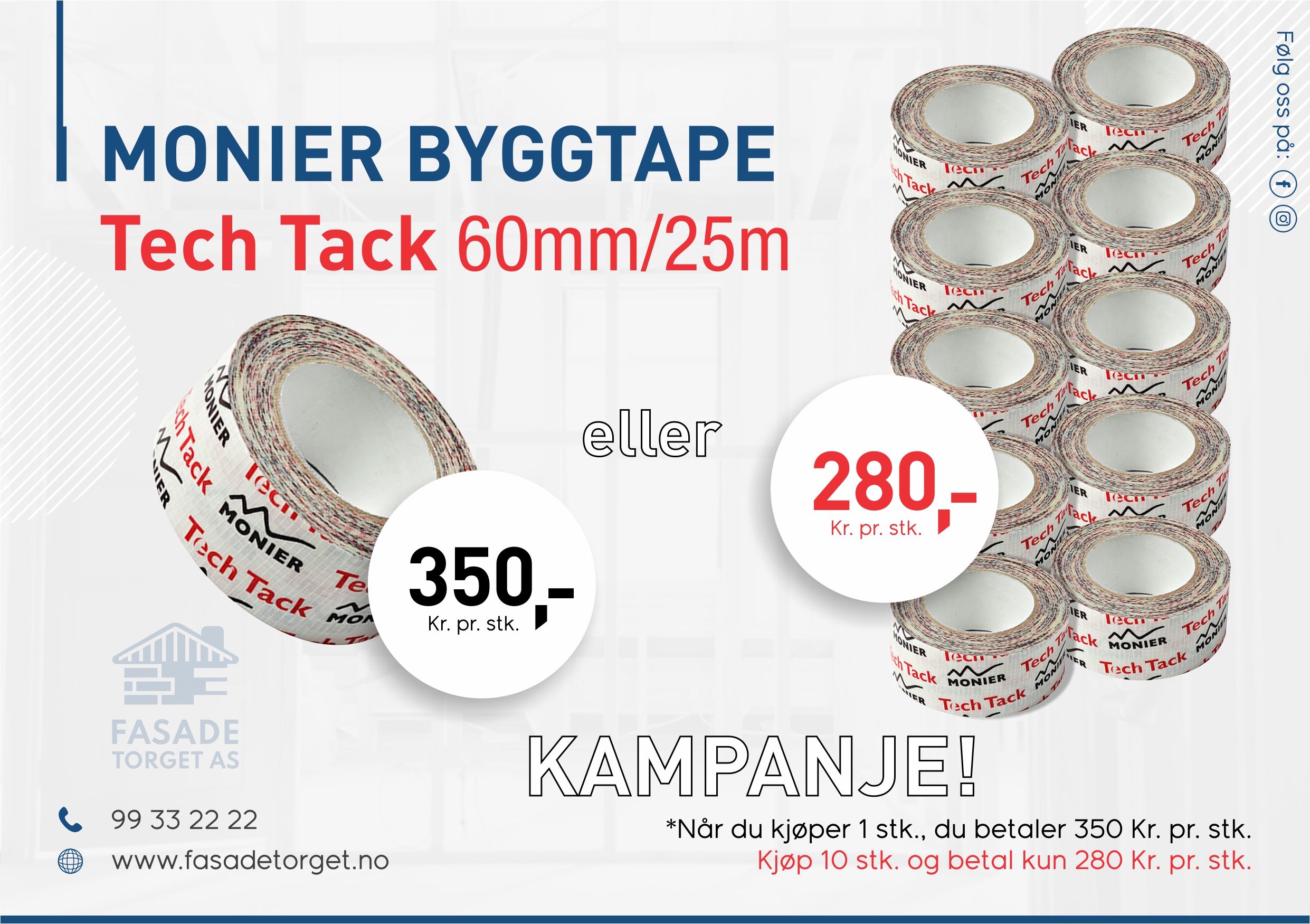 BYGGTAPE TECH TACK 60MM/25M BMI 10stk